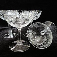 Fostoria Bouquet Champagne Coupes, Toasting Glasses, Set of 4, Bridal Stemware, Floral Design, Wedding Gift, 2 Sets Available