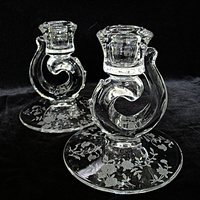 Fostoria Bouquet, Candle Holders, Set of 2, Etched Crystal, Bridal Table, Wedding Shower Decor