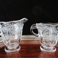 Fostoria Corsage Cream Pitcher and Sugar Bowl, Large Size, Etched Floral Creamer with Sugar Bowl, Wedding Gift, Formal Table Setting