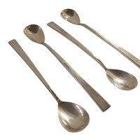 Mid Century Flatware Iced Tea Spoons, Bronze Nickel Brass, Modern Danish, Minimalist Silverware, Set of 4