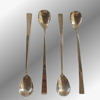 Mid Century Flatware Iced Tea Spoons, Bronze Nickel Brass, Modern Danish, Minimalist Silverware, Set of 4