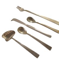 Mid Century Bar Tools, Bronze Nickel Brass, 5pc Set, Danish Modernist, Minimalist Barware