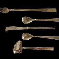 Mid Century Bar Tools, Bronze Nickel Brass, 5pc Set, Danish Modernist, Minimalist Barware