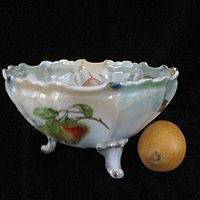 Large Fruit Bowl, Hand Painted, Fruit Design, Footed and Scalloped, Glossy Finish, Centerpiece, Antique Bowl, Wedding Gift