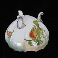 Large Fruit Bowl, Hand Painted, Fruit Design, Footed and Scalloped, Glossy Finish, Centerpiece, Antique Bowl, Wedding Gift