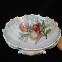 Large Fruit Bowl, Hand Painted, Fruit Design, Footed and Scalloped, Glossy Finish, Centerpiece, Antique Bowl, Wedding Gift