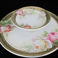 Prussia Royal Rudolstadt, Tiered Serving Plate, Roses with Heavy Gold Rim, Shrimp Serving Dish