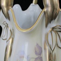 Antique Porcelain Basket, Hand Painted Florals, Gold Gilt Trims, Large and Heavy, Victorian Decor