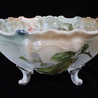 Large Fruit Bowl, Hand Painted, Fruit Design, Footed and Scalloped, Glossy Finish, Centerpiece, Antique Bowl, Wedding Gift