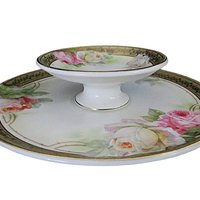 Prussia Royal Rudolstadt, Tiered Serving Plate, Roses with Heavy Gold Rim, Shrimp Serving Dish