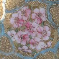 Antique Nippon Plate, Cobalt Blue and Gold Borders, Heavy Moriage, Coral, Pinks, Light Aqua, Ornate, Heavy Gold, 10 Inch Diameter