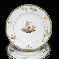 Theodore Haviland Montreux, Dinner Plates, Set of 4, Limoges France, Replacement Completer Piece, Baskets, Gold Trim, 1920s