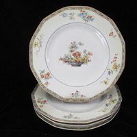 Theodore Haviland Montreux, Dinner Plates, Set of 4, Limoges France, Replacement Completer Piece, Baskets, Gold Trim, 1920s