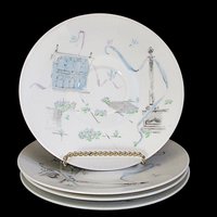 Rosenthal Plaza China, Saucers, Set of 4, Artist Raymond Loewry, Selb Germany, City Plaza, Mid Century, Excellent Condition