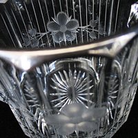 Cut Etched Crystal Cream and Sugar Bowl Set, Thick Silver Rims, Formal Dining