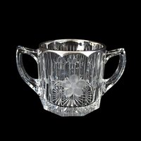 Cut Etched Crystal Cream and Sugar Bowl Set, Thick Silver Rims, Formal Dining