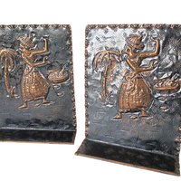 Tropical Bookends, Tin Metal, Palm Trees, Dancer, Beach Decor