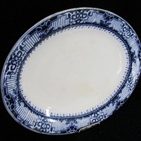 Flow Blue Platter, Lincoln Pottery, Regent Pattern, Large Deep Platter, Antique Blue White Dishes, Late 1800s