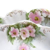 Antique Berry Set, Serving Bowl and 6 Small Bowls, 7pc Set, Scalloped Edges, Pink Florals, Dessert Set, Malmaison, Bavaria, Made in Germany