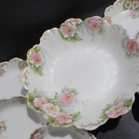 Antique Berry Set, Serving Bowl and 6 Small Bowls, 7pc Set, Scalloped Edges, Pink Florals, Dessert Set, Malmaison, Bavaria, Made in Germany