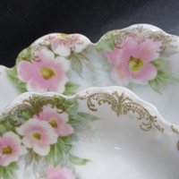 Antique Berry Set, Serving Bowl and 6 Small Bowls, 7pc Set, Scalloped Edges, Pink Florals, Dessert Set, Malmaison, Bavaria, Made in Germany