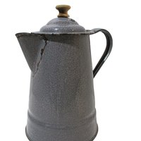 Enamelware Coffeepot, Gray Graniteware, Farmhouse Kitchen Display