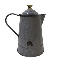 Enamelware Coffeepot, Gray Graniteware, Farmhouse Kitchen Display