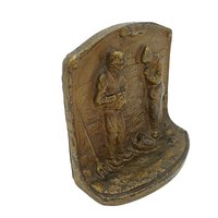 Metal Bookend, The Angelus, Praying Couple with Basket of Potatoes, Irish Potato Famine, Very Heavy, 1930s