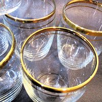 Beer Glasses, Shooters or Chasers, Gold Rims, Small Bar Glasses, Set of 6, Mid Century Barware, 1960s