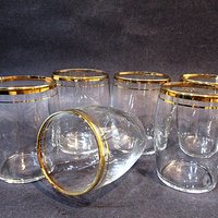 Beer Glasses, Shooters or Chasers, Gold Rims, Small Bar Glasses, Set of 6, Mid Century Barware, 1960s
