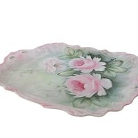 Antique Dresser Tray, Large PInk Roses, Hand Painted, Scalloped Edges, French Bedroom Decor, French Country, Farmhouse Decor