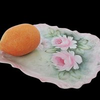 Antique Dresser Tray, Large PInk Roses, Hand Painted, Scalloped Edges, French Bedroom Decor, French Country, Farmhouse Decor