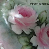 Antique Dresser Tray, Large PInk Roses, Hand Painted, Scalloped Edges, French Bedroom Decor, French Country, Farmhouse Decor