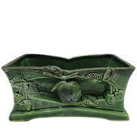 Mid Century Planter, Green Botanical, Dimensional Design, Aged to Perfection