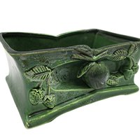 Mid Century Planter, Green Botanical, Dimensional Design, Aged to Perfection