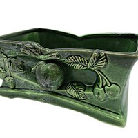 Mid Century Planter, Green Botanical, Dimensional Design, Aged to Perfection