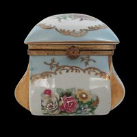 Trinket Box, Lidded and Hinged, Hand Painted, Victorian Florals, Dresser or Vanity Box, Heavy Gold Acccents, Anniversary Gift, Ring Dish