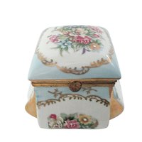 Trinket Box, Lidded and Hinged, Hand Painted, Victorian Florals, Dresser or Vanity Box, Heavy Gold Acccents, Anniversary Gift, Ring Dish