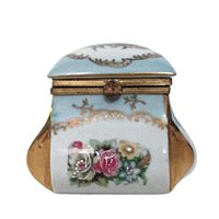 Trinket Box, Lidded and Hinged, Hand Painted, Victorian Florals, Dresser or Vanity Box, Heavy Gold Acccents, Anniversary Gift, Ring Dish