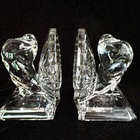 Crystal Pouter Pigeon Bookends by Paden City Glass, Set of 2, Heavy Bird Bookends, 1940s