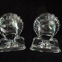 Crystal Pouter Pigeon Bookends by Paden City Glass, Set of 2, Heavy Bird Bookends, 1940s