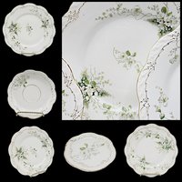 Antique German China, BJK Bav 62, White Flowers, Gold Trim, Deep Green Leaves, Magnolias, Dogwoods, Replacements Plates, Pieces