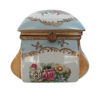 Trinket Box, Lidded and Hinged, Hand Painted, Victorian Florals, Dresser or Vanity Box, Heavy Gold Acccents, Anniversary Gift, Ring Dish