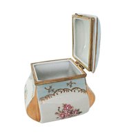 Trinket Box, Lidded and Hinged, Hand Painted, Victorian Florals, Dresser or Vanity Box, Heavy Gold Acccents, Anniversary Gift, Ring Dish