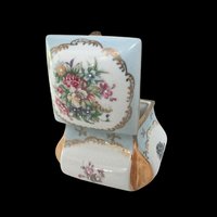 Trinket Box, Lidded and Hinged, Hand Painted, Victorian Florals, Dresser or Vanity Box, Heavy Gold Acccents, Anniversary Gift, Ring Dish