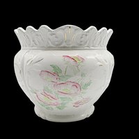 Antique Jardiniere, Doric Porcelain, Made in England, Large Planter, Light Florals, Scalloped and Deep Relief, English or French Cottage