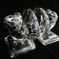 Crystal Pouter Pigeon Bookends by Paden City Glass, Set of 2, Heavy Bird Bookends, 1940s