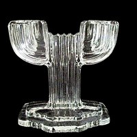 Glass Candle Holders, Set of 4, Anchor Hocking in Queen Mary Pattern, Ribbed, Cactus Shape, 1930s Depression Glass