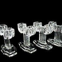 Glass Candle Holders, Set of 4, Anchor Hocking in Queen Mary Pattern, Ribbed, Cactus Shape, 1930s Depression Glass
