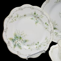 Antique German China, BJK Bav 62, White Flowers, Gold Trim, Deep Green Leaves, Magnolias, Dogwoods, Replacements Plates, Pieces